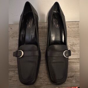 COACH Keely Heeled Black Leather Buckle Loafers Size 7.5 B